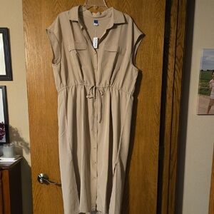 Casual Tan Button-Down Dress